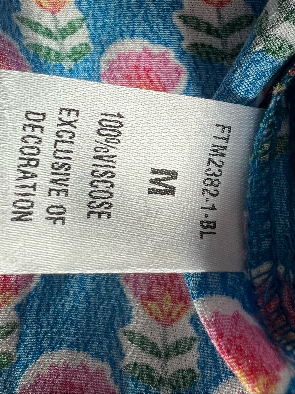 THML Blue Floral Smocked Short Sleeve Top with Pink/Blue Placket Sz M - Picture 5 of 7